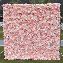 New style curtain fabric base Artificial Silk hydrangea roses Flower wall for wedding decor