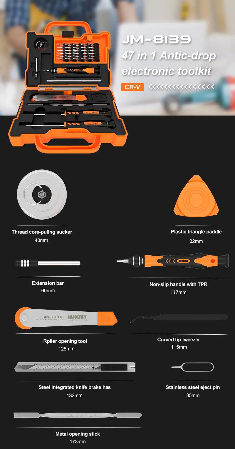 JAKEMY JM-8139 Multi-functional CR-V Driver Household Hand Tool Screwdriver Tool Box Set for Electronic DIY Repair