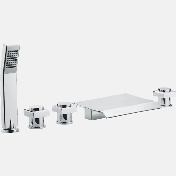 Modern Design Chrome Polished 5 Holes Shower System Deck Mounted Whirlpool Bathtub Faucet and Shower Mixer