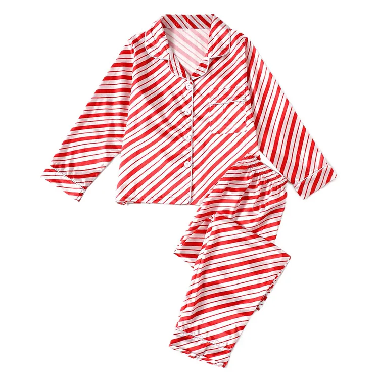 Custom Long Sleeve Women Pajamas Set 2 Piece Satin Women Men Kids Sleepwear Family Christmas Pajamas Sets for Father Mother Kids