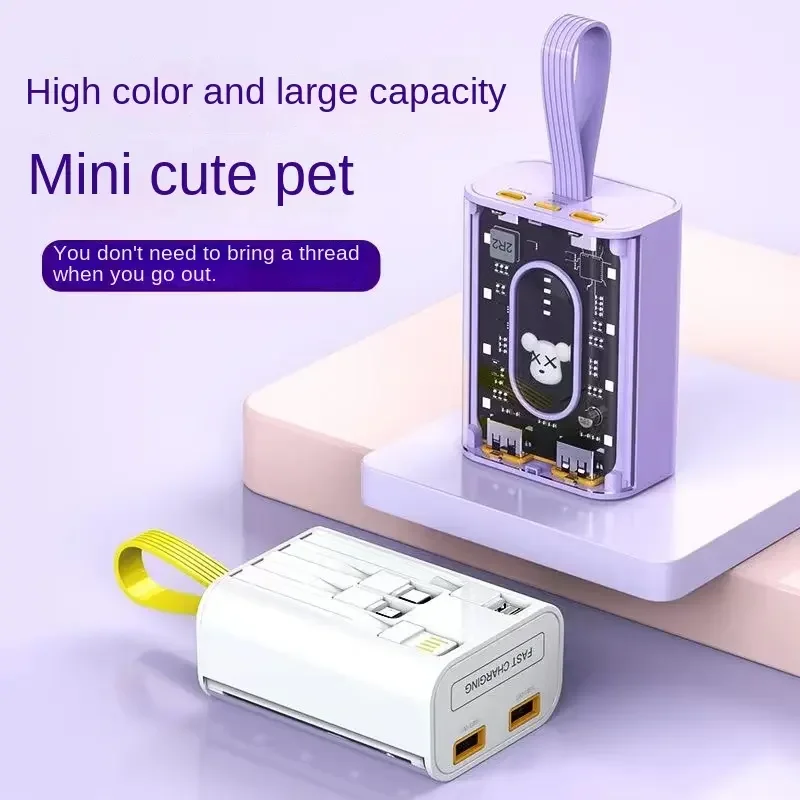20000mAh Transparent Mini Power Bank Digital Display Fast Charging Power Supply with LED Night Lamp for Smartphone Charging
