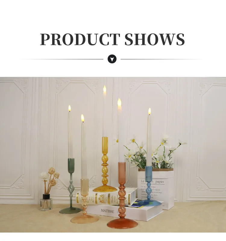 Decorative Modern Pillar Candle Stand Colorful Glass Taper Candle Holder Centerpiece for Wedding Dinning Party details