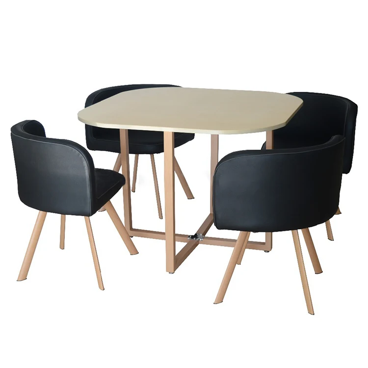 Dining Room Set Round Mdf Table and 4 Plastic Chairs Wood Legs Dinning Table Set