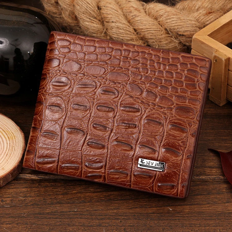 1pc Mens Fashion Crocodile Pattern Wallet Short Wallet Large