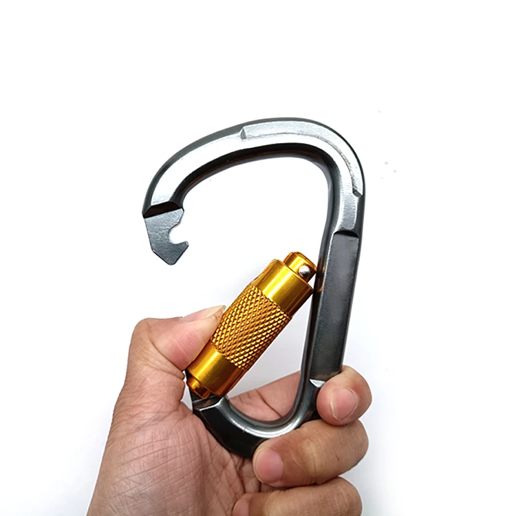 Outdoor 28kn Oxdized Aluminum 7075 Tension Automatic Locking D Shape Metal Tree Carabiners mosquetones de escalada de 25kn