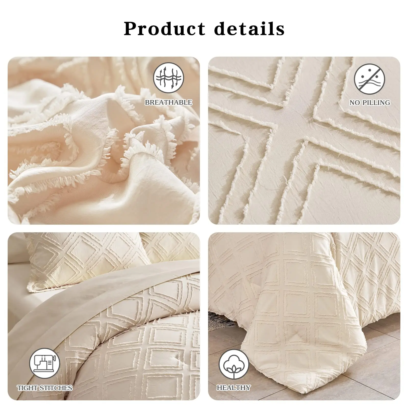 All Seasons Soft Embroidered Tufted Bedding Set Luxury Solid Color Quilt Set Jacquard Tufted Cover Bedding set details