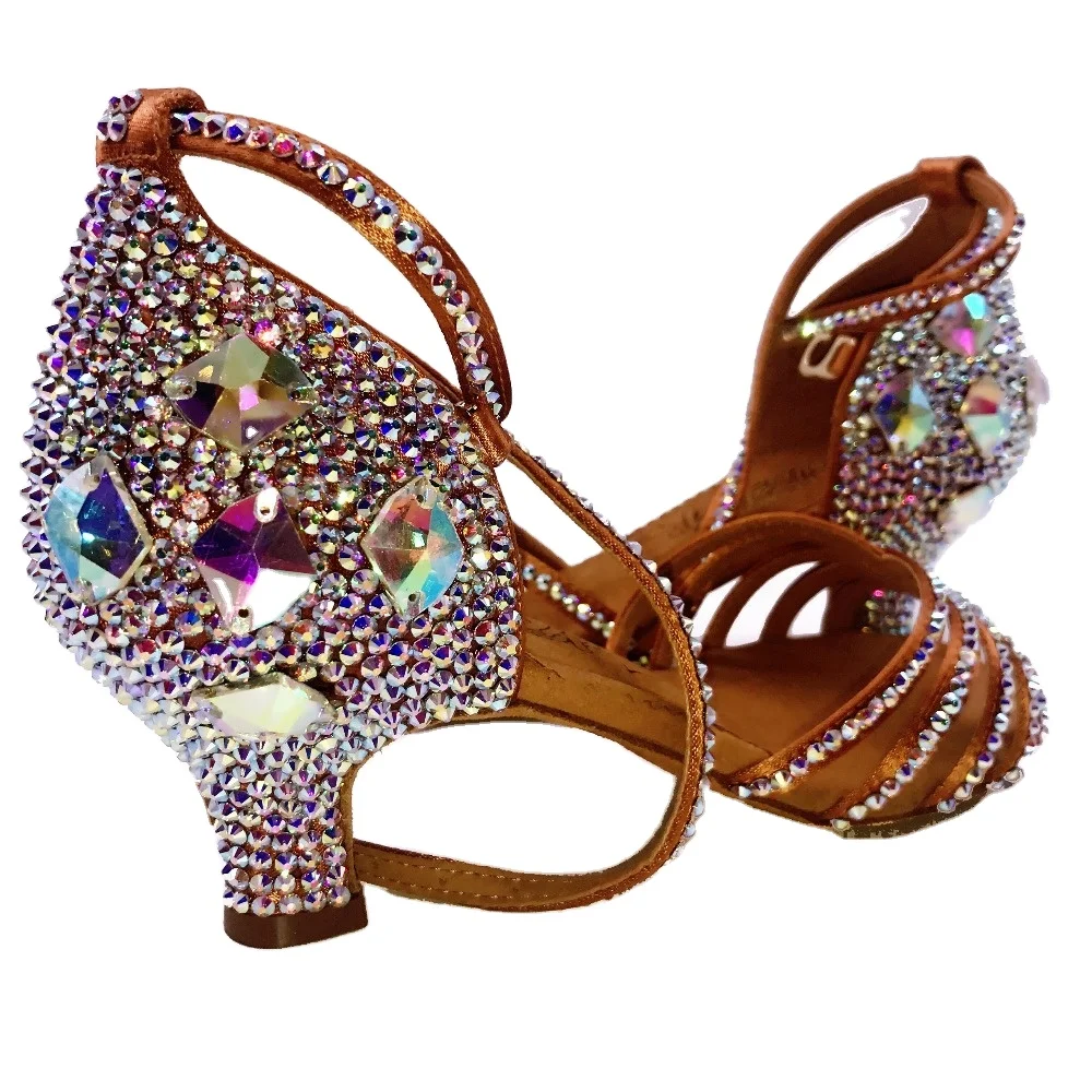 YKXLM Zapatos de Baile Latino Mujeres con Diamantes de imitación para Mujer Señoras Salsa Latina Tango Correa Cruzada Zapatos de Boda de satén,Modelo ESYCL372 