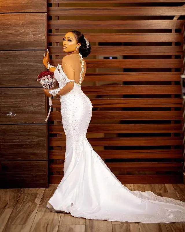 chinese dress ladies Long Mermaid Cowl Neck Satin Wedding Dresses with Spaghetti Straps main image 1