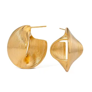 Trendy Irregular Earrings Jewelry Tarnish Free Irregular Texture Hyperbole Style Circle Gold Color Earrings for Women