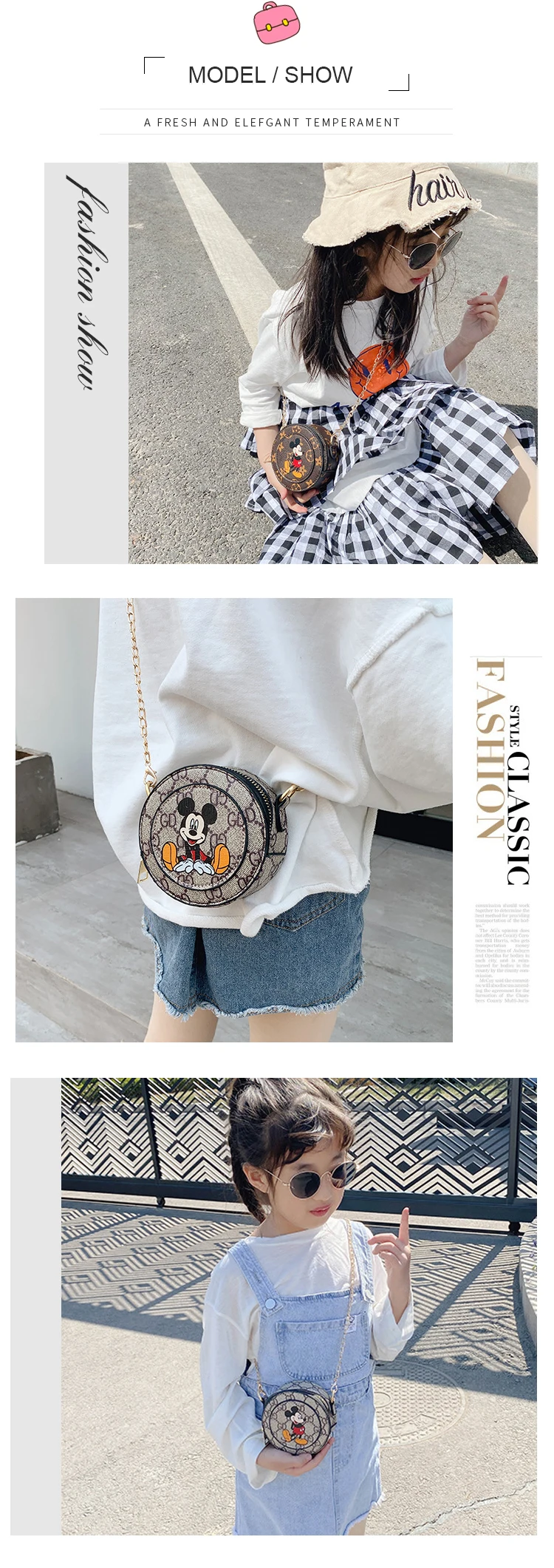2021 Mini Mickey Mouse Kids Purse Printed Trendy Fashion Retro Crossbody Bags For Little Girls