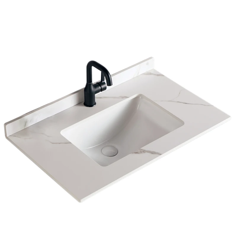 Marbled Ceramic Vanity Top Single Lavatory Sink Solid Surface Bathroom Countertop Undermount Basin