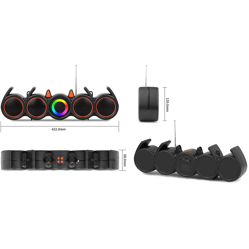 Portable Outdoor RGB LED Colorful Light Stereo BT Woofer Speaker Mini Rechargeable Plastic Bass Speaker with Active FM Radio