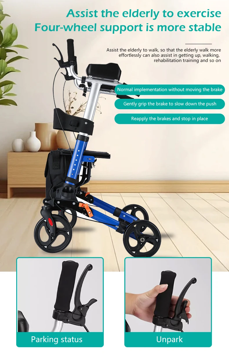 Portable Walking Crutch Disabled Walker Foldable Lightweight Adult Standing Walker With Wheels Walking Aids Frame factory