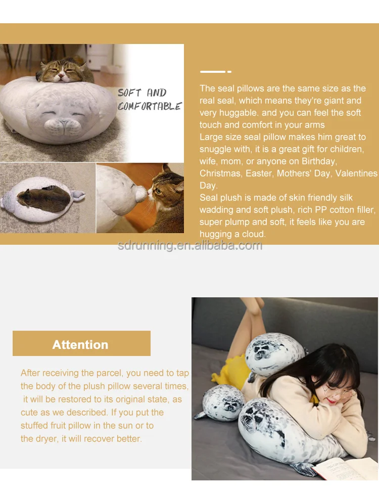Cute 3d Throw Pillows Soft Seal Plush 