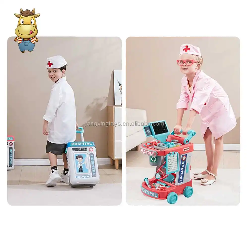 Kids montessori doctor kits role play wooden simulation dentist set toy for children educational medical bag nurse pretend game