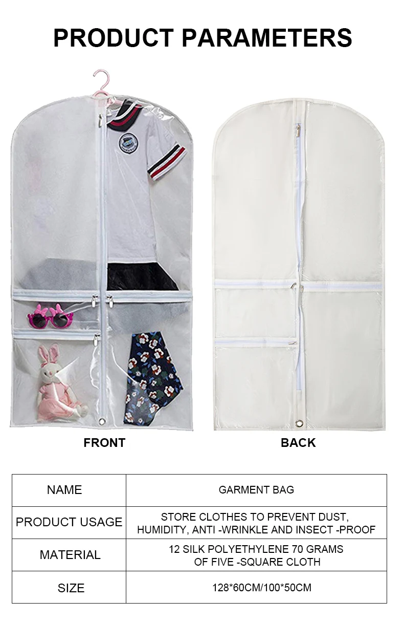 Dance Costume Bags Foldable Garment Bags With 3 Zipper Pvc Pockets For