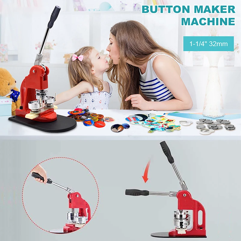 25mm Button Maker Machine Button Pressing Machine with 1000pcs Button Parts and Cutter