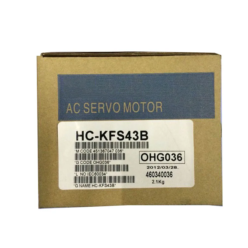 Új, eredeti HC-KFS43B típusú Mitsubishi HC‑KFS sorozatú szervomotor, 400 W teljesítmény, fékkel, nagy pontosságú vezérléssel, ipari automatizálási mozgásvezérlő rendszerekhez, az MR‑J2 sorozatú szervohajtóművekkel összeegyeztethető.