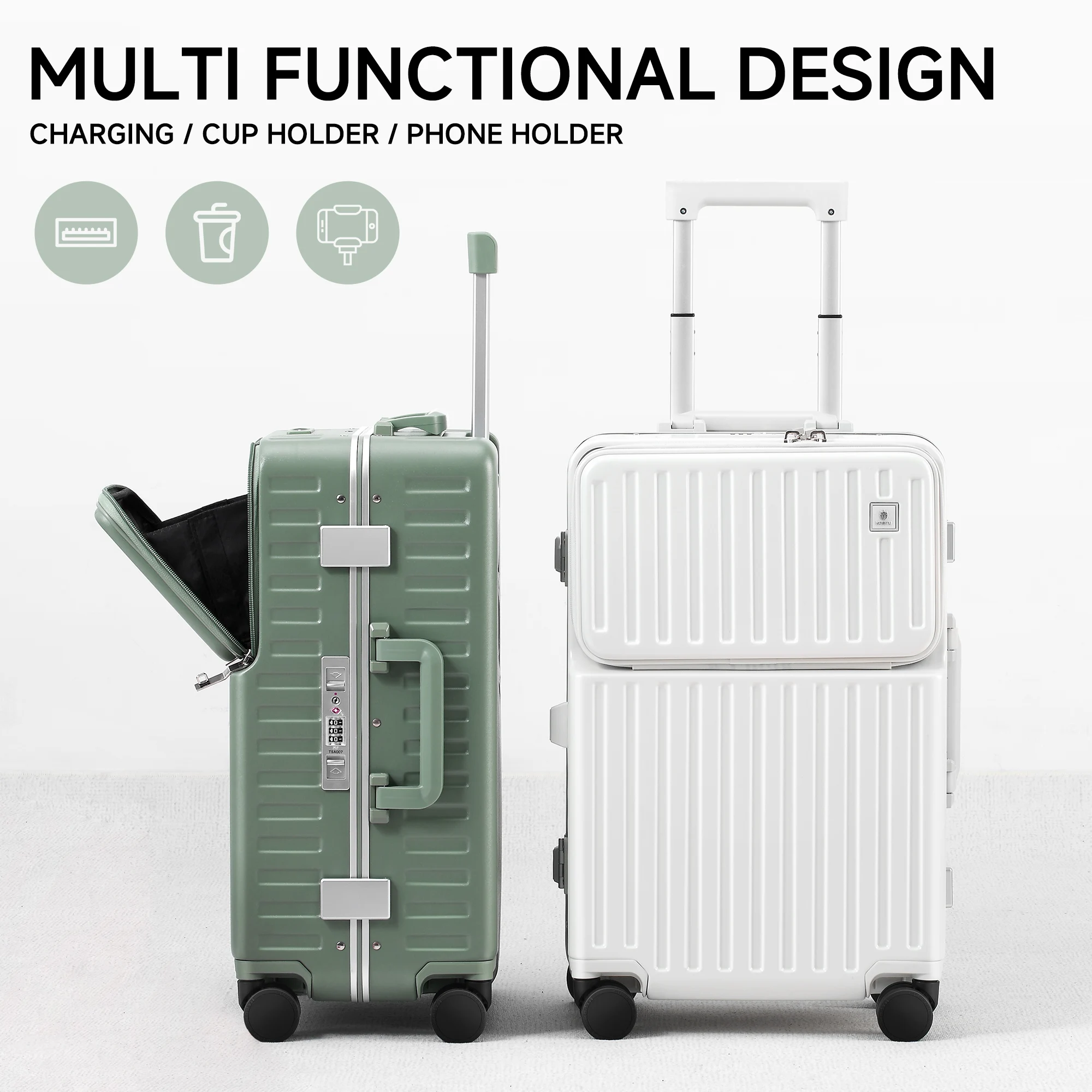 German Silent Wheels Aluminum Frame Suitcase - Durable & Stylish