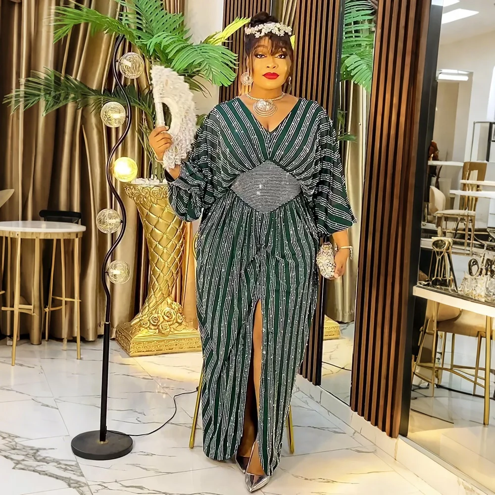 Plus Size African Party Long Dress for Women 2025 New Dashiki Ankara Sequin  Evening Gowns Turkey Outfits Elegant Africa Clothing