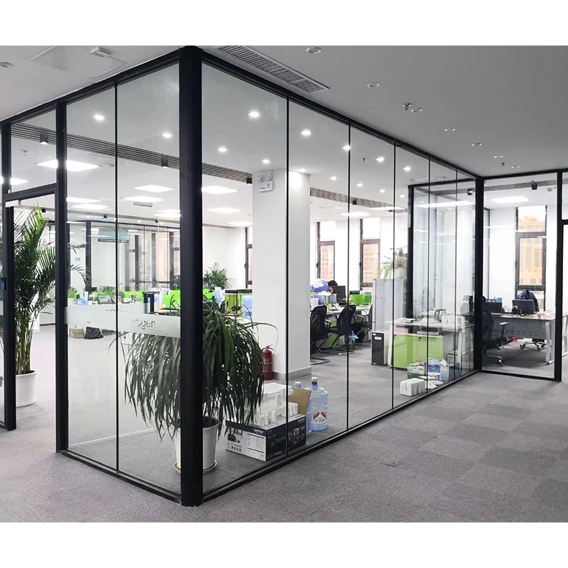 Panoramic Office Glass Partition Wall With Shutters and Doors Aluminum Sound Insulation for Office Furniture