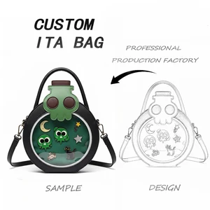 Low MOQ Skull Shape Ita Bag Manufacturer for Custom Shoulder Transparent Bags with Anime Pin Display in Alien Shaped Designs