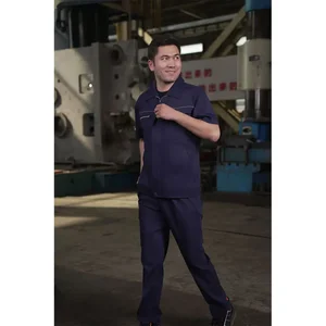 Navy Blue Hi Visibility Quick Drying Workwear Top Uniforms Reflective Zipper Closed Industrial Work Shirts with Custom logo