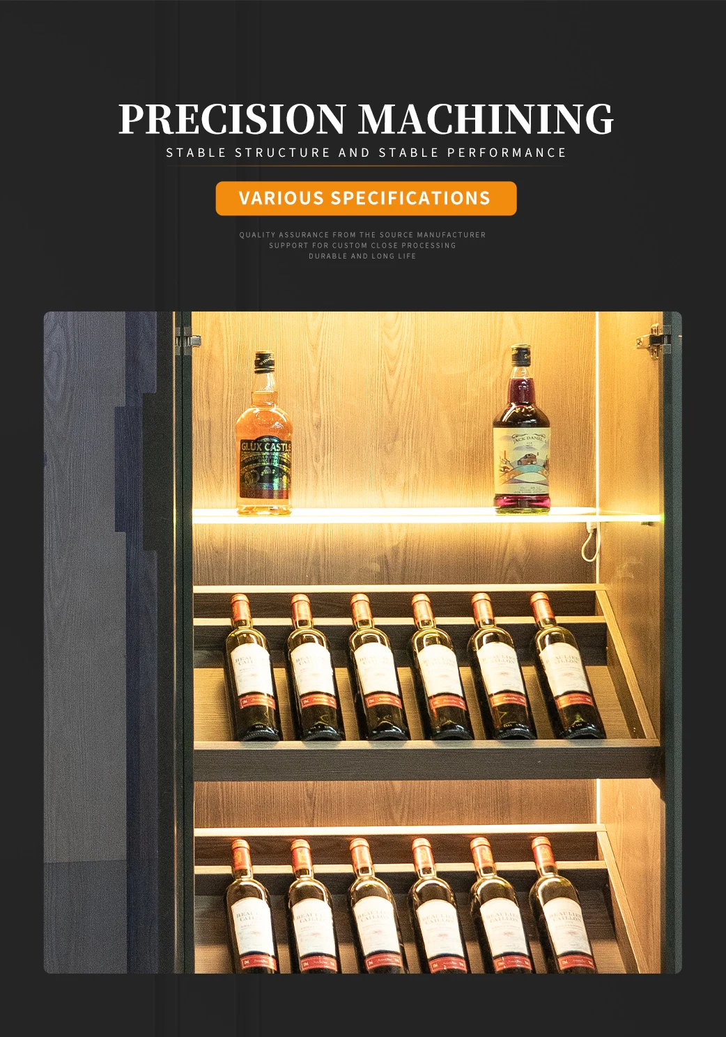 Whiskey Rack Display Luxury Wine Display - Custom Wood Cabinet for Living Room