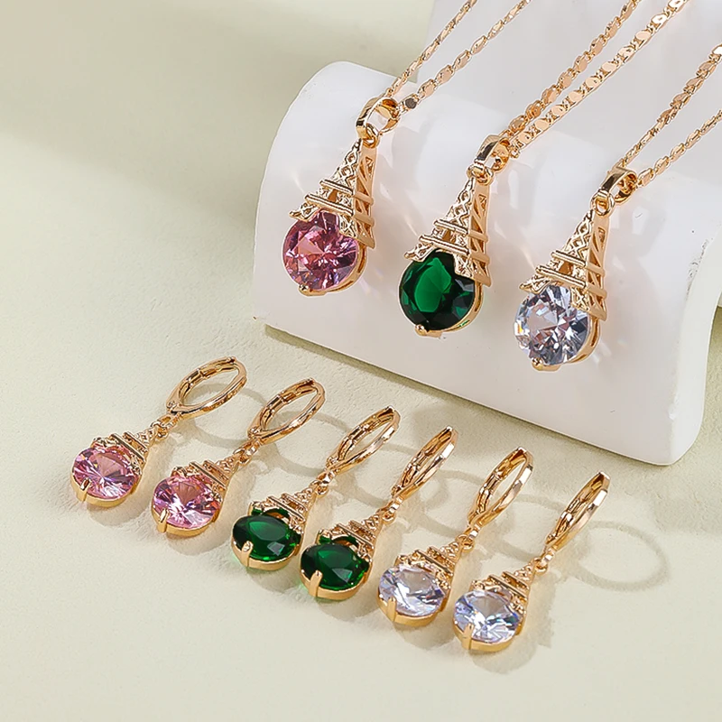 HD Jewelry Set Wholesale Made in China New Fashion 18K Gold Plating Costume  Jewellery For Women Wedding Party