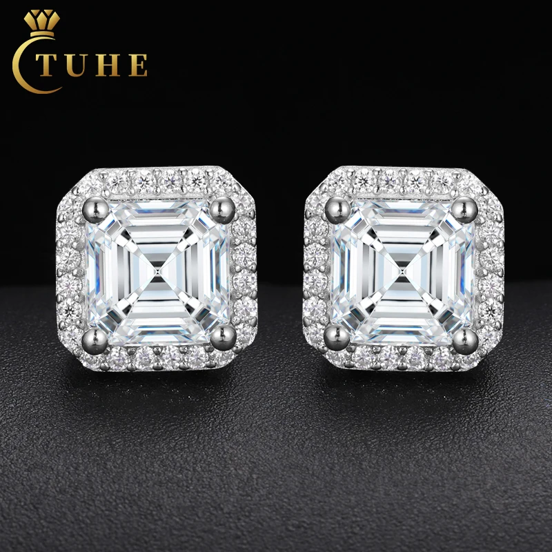 【HYERES LOR】Essence Silver(W) Moissanite Double Earrings TUHE Iced Out 925 Sterling Silver Earrings with Moissanite