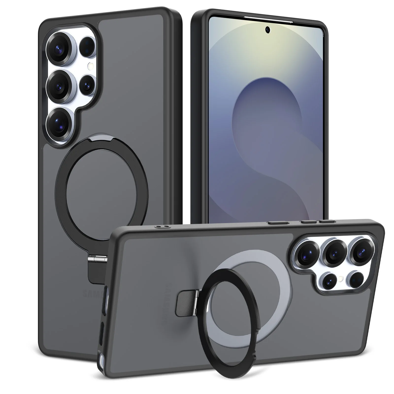 product laudtec protective matte ring bracket magnetic case for samsung s25 ultra stand and skin feeling for s25 edge mobile phone case-3