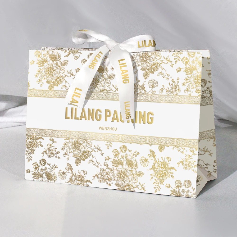 Luxury Brand Paper Bag Custom Logo Ribbon Handle Boutique Shopping  Packaging Promotional Paper Bags
