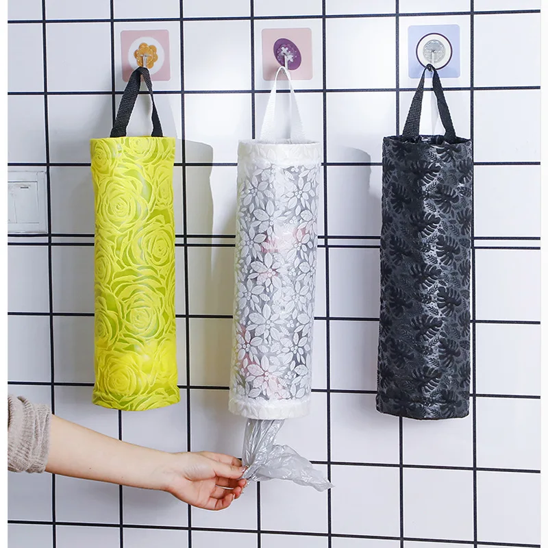 Bolsa de basura montada en la pared, organizador de bolsas de plástico para el hogar y la cocina, dispositivo de almacenamiento de bolsas extractoras portátiles