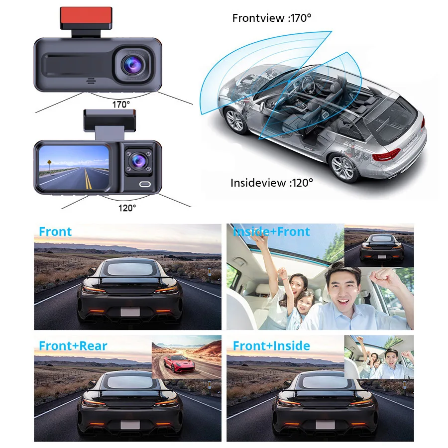 A98 2 İnç WIFI IPS Çift Lens FHD 1080P LED Gece Görüşlü Arka Görüş Kamerası Otomatik Kamera Araba DVR'ı ile Dash Kamera Video Kaydedici