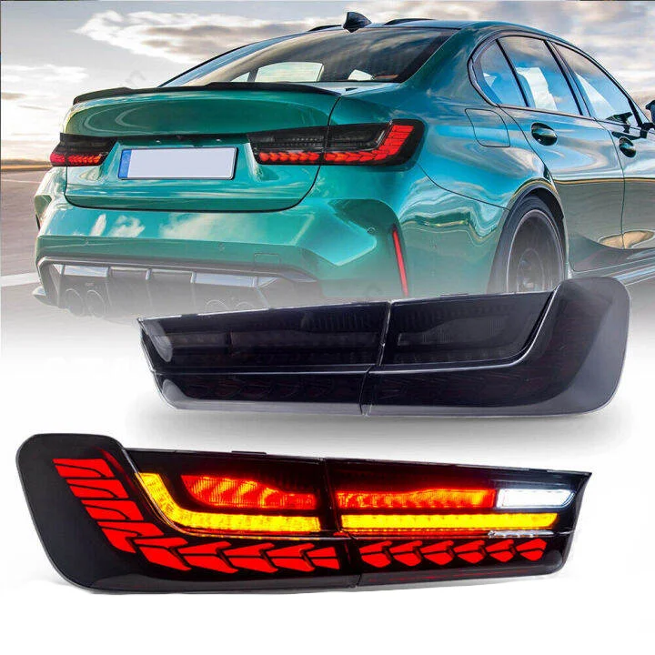 3 Series G20 G80 330i M340i 2019-2026 LED GTS Style Taillights Dragon Scale Red/Smoked Housing for BMW