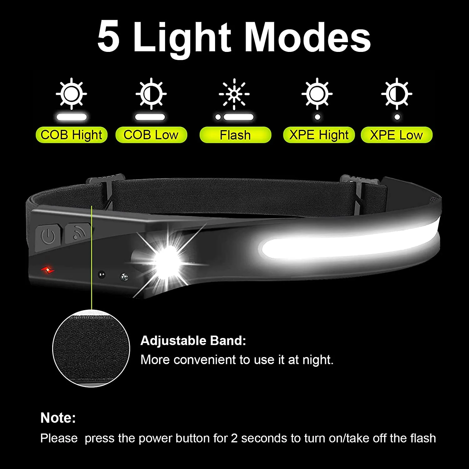 Comfortable LED Head Lamp rechargeable work light 5 modes XPE COB light Hiking Camping Headlight IP65 LED Headlamp factory