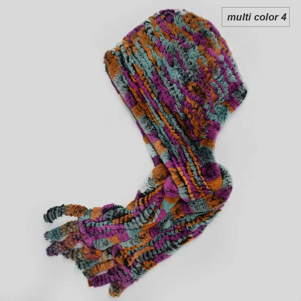 knit rex fur hood scarf multi color 4