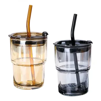 Wholesale 400ml blank iced Coffee Tumbler Amber tumbler Straw Breakfast Milk Cup