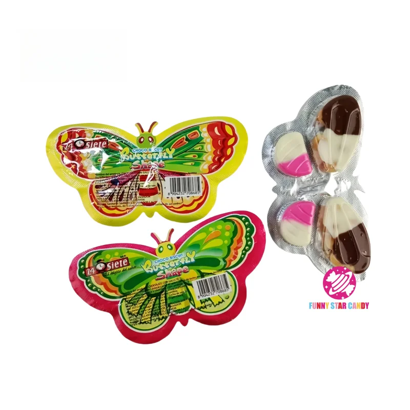 Chinese Snack Bulk Colorful butterfly Shape Chocolate Jam Balls Biscuit Cup Sweet Milk Chocolate