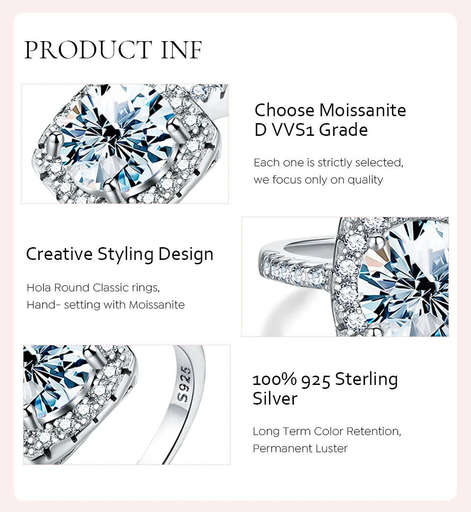 Wholesale Pure S925 Sterling Silver 18k Gold Gra VVS 3ct D Color Moissanite Ring Wedding Fine Jewelry for Men Women