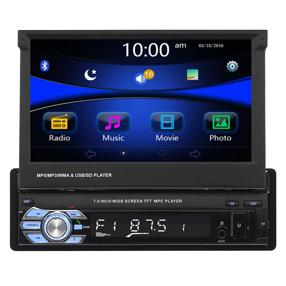 Car Radio Mp5 Player Universal Retractable Screen 1Din 7 Inch Car Radio Mirror Link Android Phone
