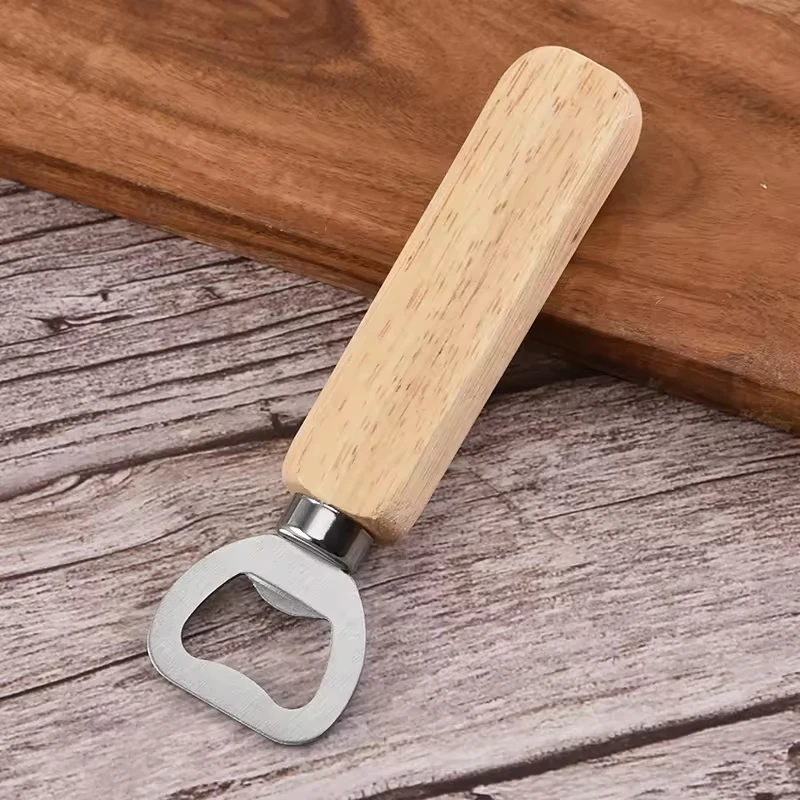 Oem new design kitchen home wedding party stainless steel household bottle opener wooden handle bar beer bottle opener gift