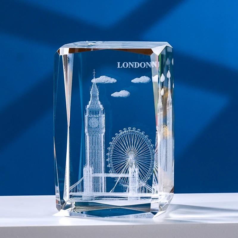 Hot Sale Custom Famous building London City Led Base Stand 3D Laser Engraving K9 Crystal Crafts For Souvenir details