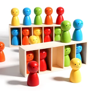 Children Montessori Toys Color Small Person Classification Peg Dolls Colour Sorting Toy Stacking Fun Wooden Toys for Kids