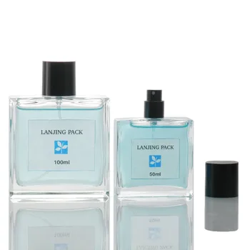 Luxury Custom Label Logo Thick Bottom Square 50ml 100ml Perfume Spray Empty Glass Bottle