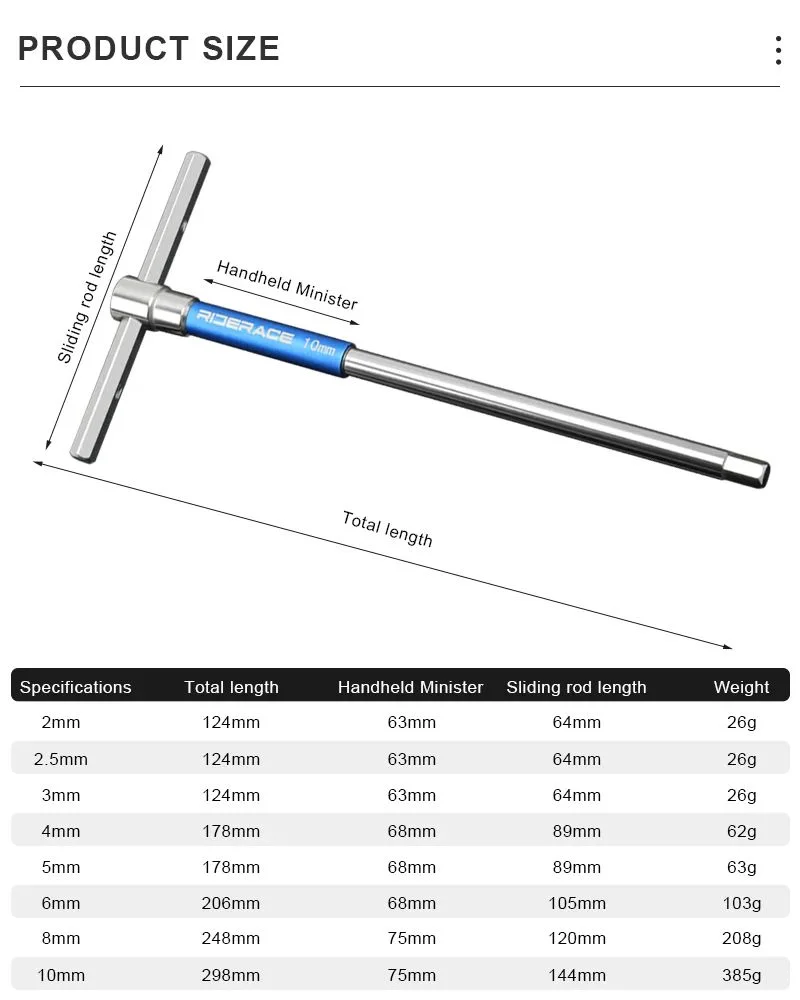RIDERACE Bicycle Allen Hex Key Wrench Hand Bike Repair Tools Set T Handle 2/2.5/3/4/5/6/8/10mm CRV Steel Inner Hexagon Spanner
