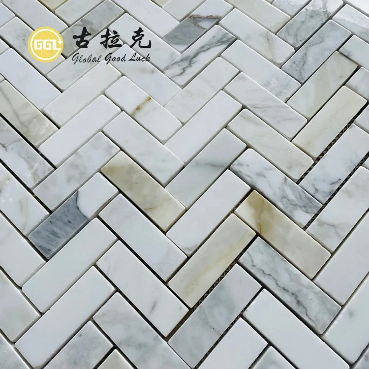 Calacatta Gold Marble Herringbone Marble Mosaic Tile For Bathroom/Kitchen Floor Wall