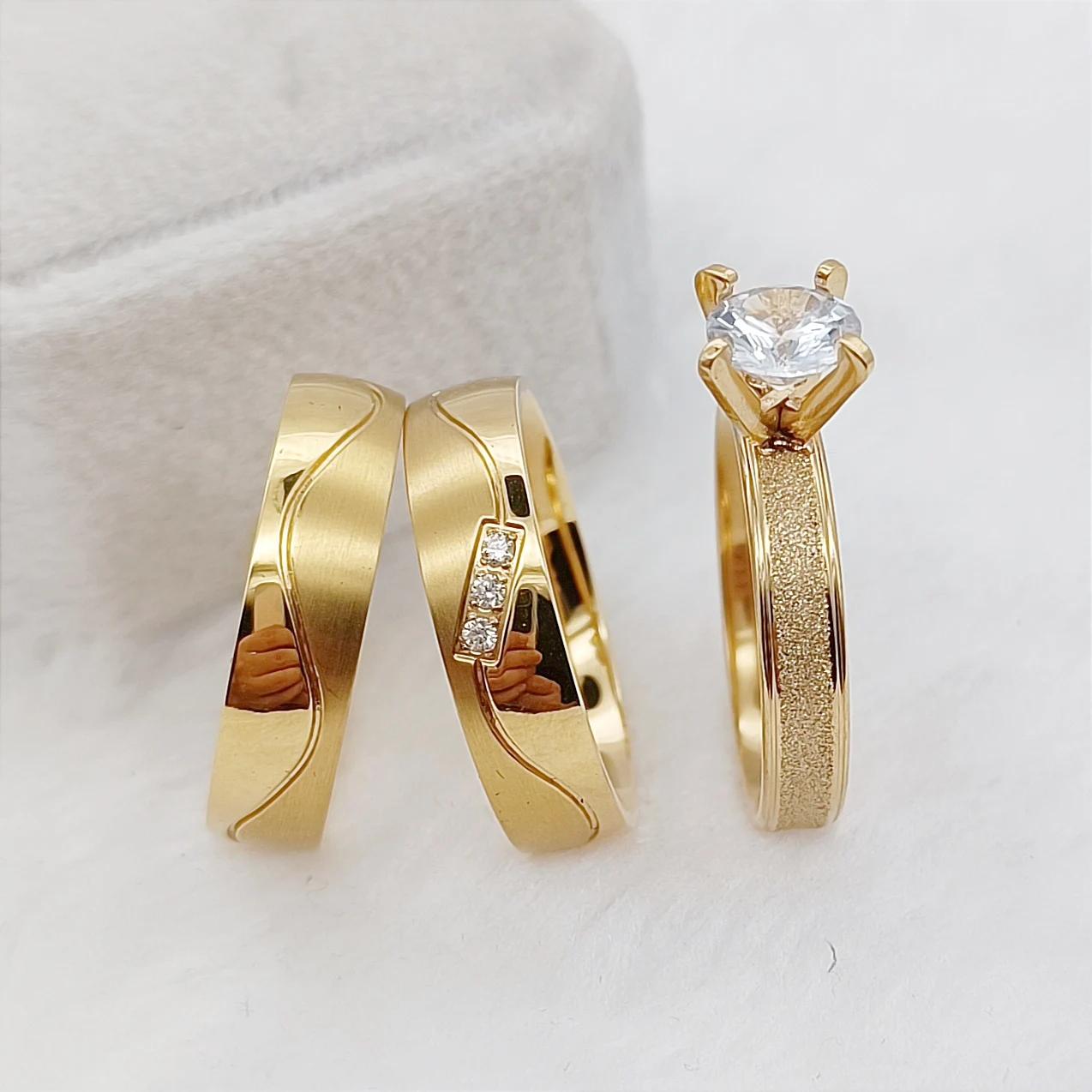 Dochais Lot De 3 Bagues En Or Pour Femme, Plaquées Or 14 Carats, Grosses, Réglables, Simples, Empilables, Ouvertes, Pour Femmes Et Filles, Taille 52 à 60, 52, Laiton, Zircone