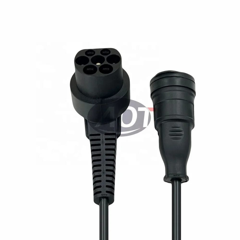 EV adapter Type 2 male 16A 1 phase - 1 Schuko socket 0,5M charger cable for Electric motorcycle Anti theft cable