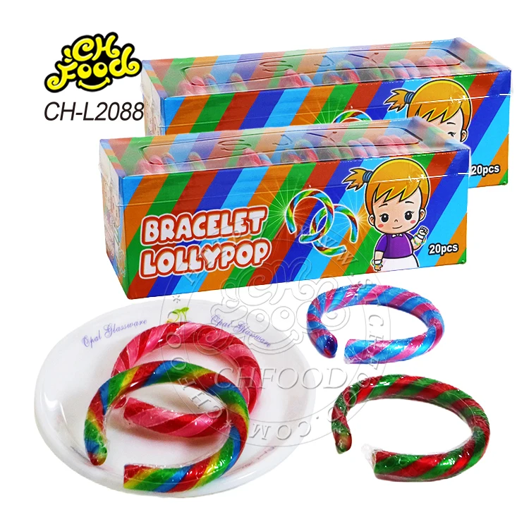 Halal Rainbow Dual-color Bracelet Lollipop Hard Candy China OEM & Wholesale Candy Sweets